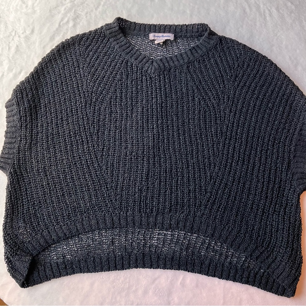 TOMMY BAHAMA BLACK MARLINA TAPE YARN OPEN WEAVE SWEATER